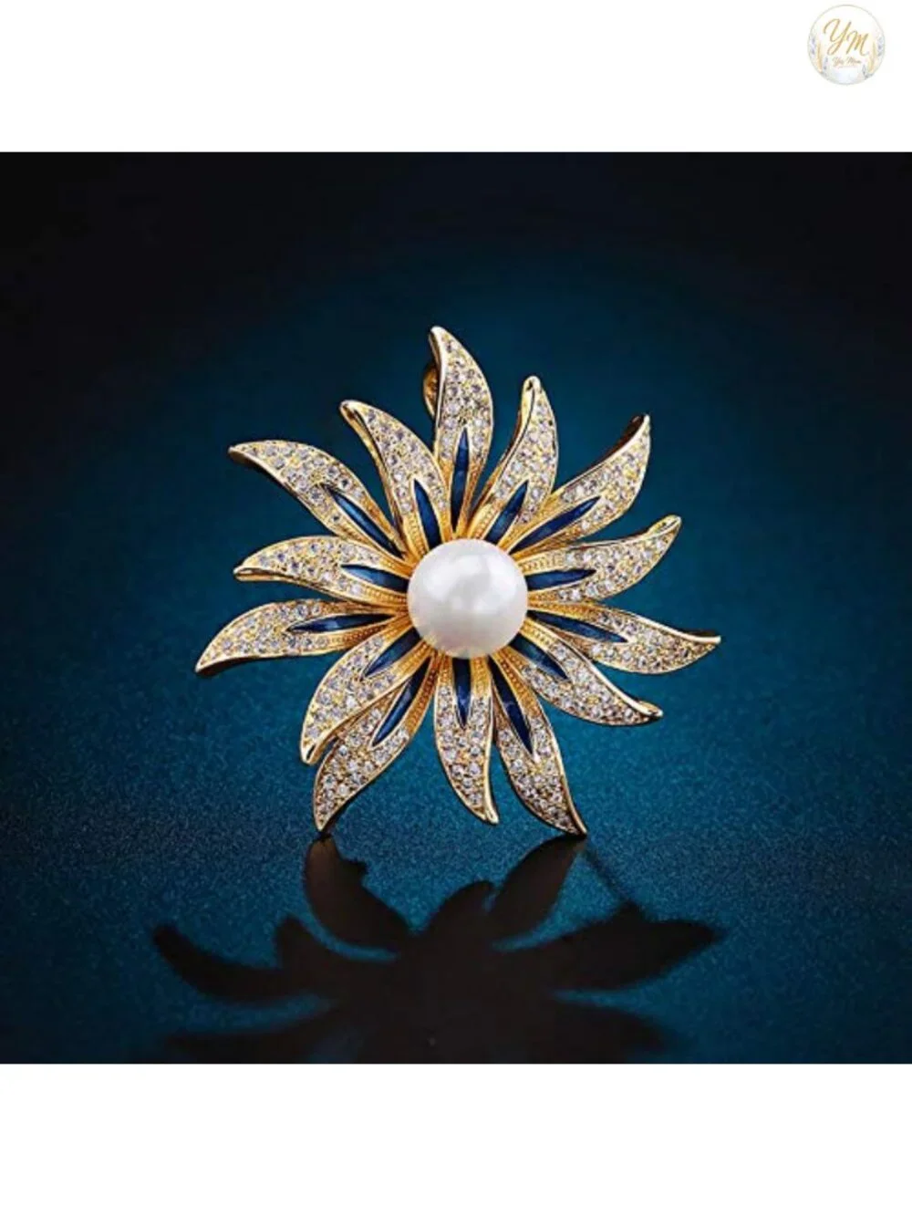 Flower Crystal Rhinestone Pearl Brooch Pin for Women Clothing Bag Hat